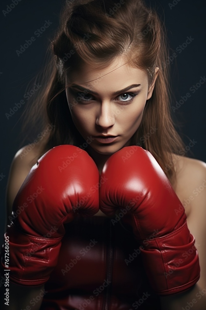 Girl in red boxing gloves
