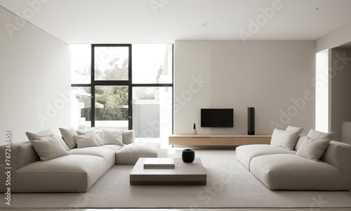 Interior of a modern house, living room with sofa and tv © Andrey