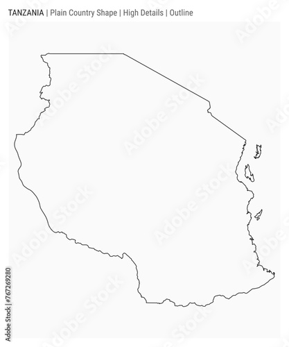 Tanzania plain country map. High Details. Outline style. Shape of Tanzania. Vector illustration.