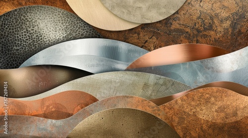 Abstract design with undulating waves of different metallic textures and colors, blending art and industry.