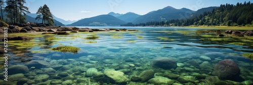 A body of water enclosed by trees and rocks