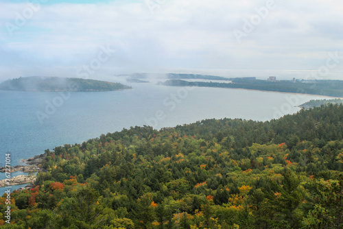 Fog on the Lake Superior, views from the top of Sugerloaf Mountain photo
