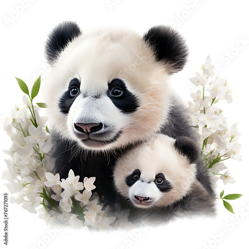 Panda and Baby on transparent background 