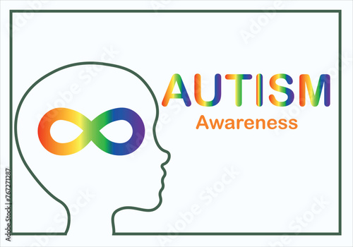 Child head profile silhouette with rainbow infinity symbol. Neurodiversity awareness and acceptance.