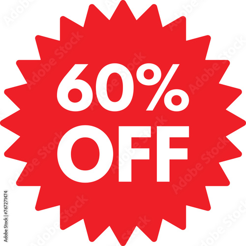60 off sale label symbol . Discount up to 60% off. Sale of special offer with 60% off . Vector illustration