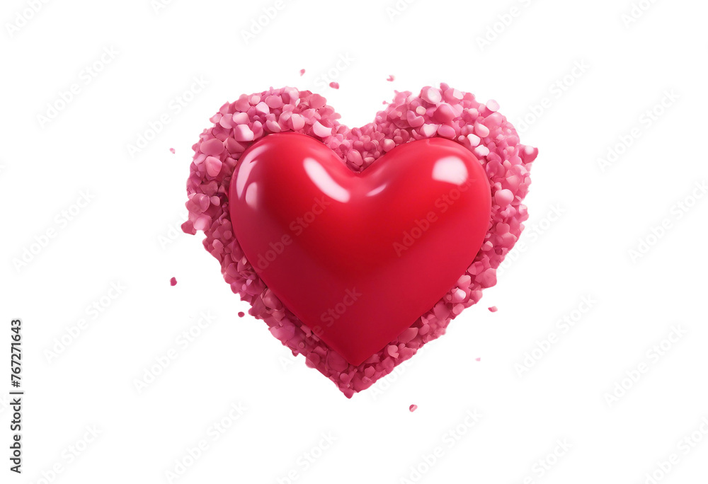 Valentine concept 3d red heart in speech bubble object isolated on pink background for graphic decor