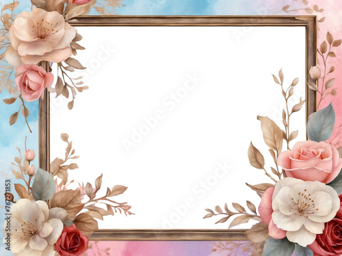 Floral frame featuring pink roses for photos, invitations, congratulations or decorations