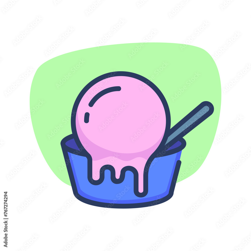 Melting ice cream scoop thin line icon. Bowl, spoon, summer menu, refreshment. Food and dessert concept. Vector illustration symbol element for web design and apps Melting ice cream scoop thin line icon. Bowl, spoon, summer menu, refreshment. Food and dessert concept. Vector illustration symbol element for web design and apps