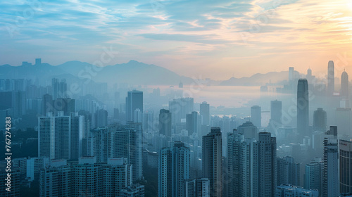 A bustling city skyline is shrouded in smog  underscoring the environmental challenges posed by rapid urbanization. The image serves as a reminder of the need for sustainable urban