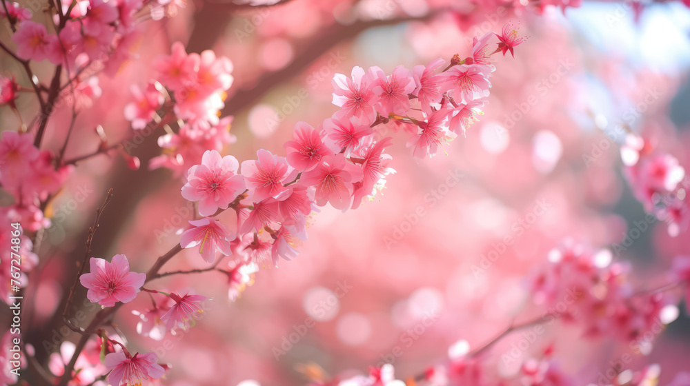 blooming pink flower sakura cherry blossom on branches in pink background blooming pink flower sakura cherry blossom on branches in pink background