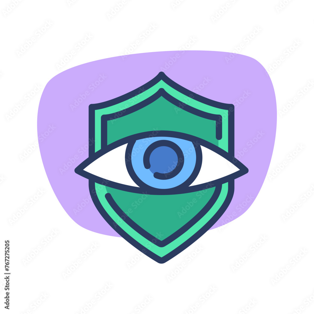 Security shield with eye thin line icon. Emblem, watching, assurance. Protection and insurance concept. Vector illustration symbol element for web design and apps Security shield with eye thin line icon. Emblem, watching, assurance. Protection and insurance concept. Vector illustration symbol element for web design and apps