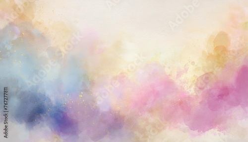 watercolor background in blue pink and purple colors soft pastel color splash and blotches with fringe bleed painting in abstract clouds shapes with paper texture © Dayami