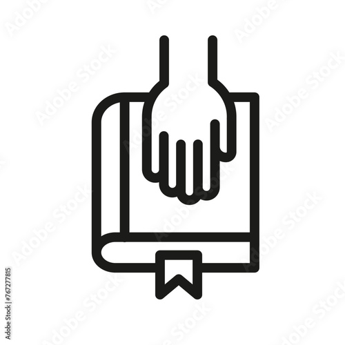 Oath swearing icon for web, mobile, promo, represents court oath, testimonies, hearings. For law, justice categories. Single outline, vector illustration.