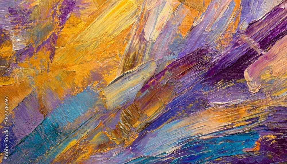 abstract texture background of rough artist strokes with purple and blue oil paint on canvas generative