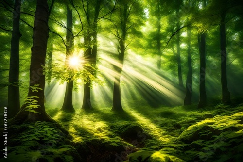 forest - fresh leaves and sun rays