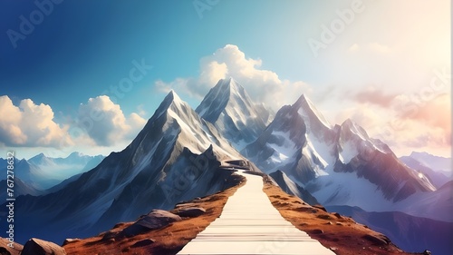 abstract route that leads to the summit of a mountain in achievement of objectives concept background photo
