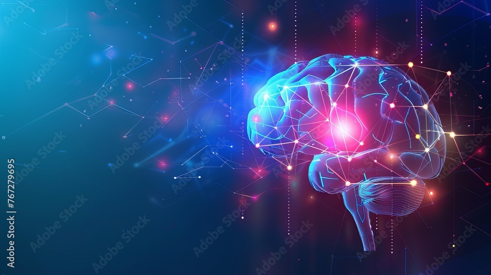 The human brain with digital links and networking concept. 3d rendered structure of the human brain with glowing digital lines with Copyspace The human brain with digital links and networking concept. 3d rendered structure of the human brain with glowing digital lines with Copyspace