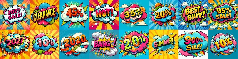 Sale stickers pop art style. AI generated illustration