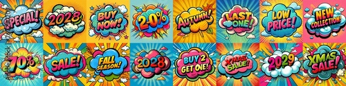 Sale stickers pop art style. AI generated illustration