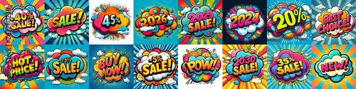 Sale stickers pop art style. AI generated illustration