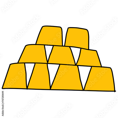 Golden bars, bullion flat line colored Vector