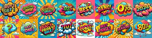 Sale stickers pop art style. AI generated illustration