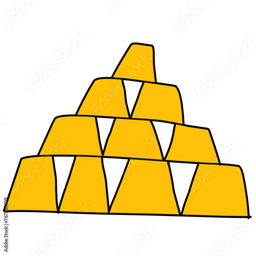 Golden bars, bullion flat line colored Vector