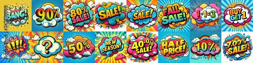 Sale stickers pop art style. AI generated illustration