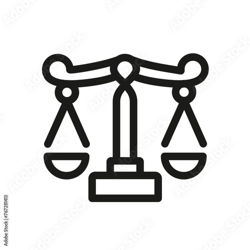 Scales of justice icon for web, mobile, promo represents judgment, justice. Fits law categories. Single outline, vector illustration.