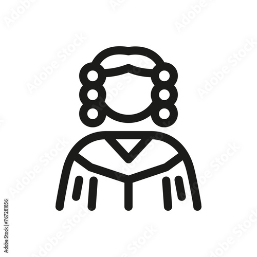 Outline icon representing a judge in a court. Image could refer to a judge or any similar legal occupation exercising jurisdiction in court. For web, mobile, promo materials, SMM. Vector Illustration
