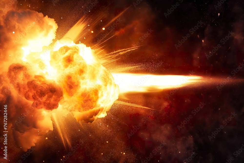 A large explosion emerges from a black hole in outer space.