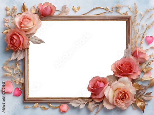A romantic floral frame with a single rose and a border of roses, perfect for wedding invitations or Valentine's Day cards