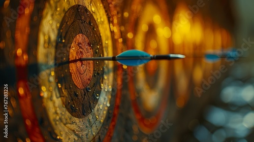 Target with an arrow in the center of the target. Business concept of striving for a goal