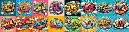 Sale stickers pop art style. AI generated illustration