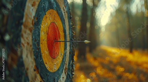 Target with an arrow in the center of the target. Business concept of striving for a goal