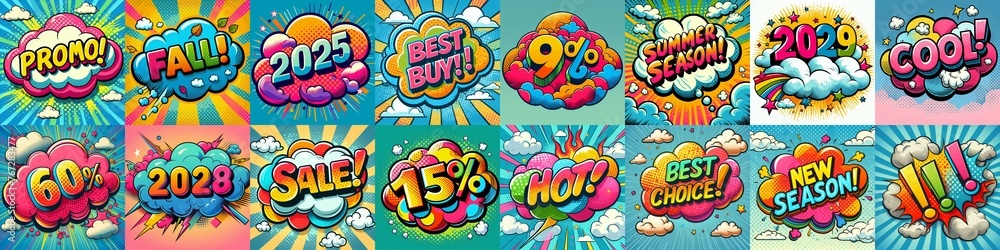 Sale stickers pop art style. AI generated illustration Sale stickers pop art style. AI generated illustration