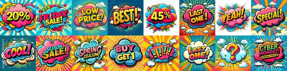 Sale stickers pop art style. AI generated illustration