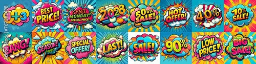 Sale stickers pop art style. AI generated illustration