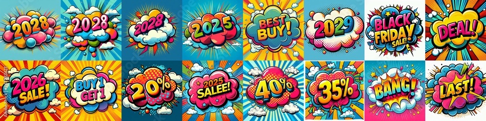 Sale stickers pop art style. AI generated illustration Sale stickers pop art style. AI generated illustration