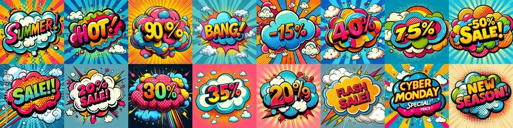 Sale stickers pop art style. AI generated illustration