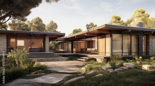 Wallpaper Mural Midcentury modern ranch house with post-and-beam architecture. Torontodigital.ca