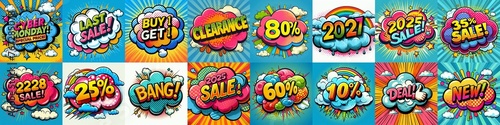 Sale stickers pop art style. AI generated illustration