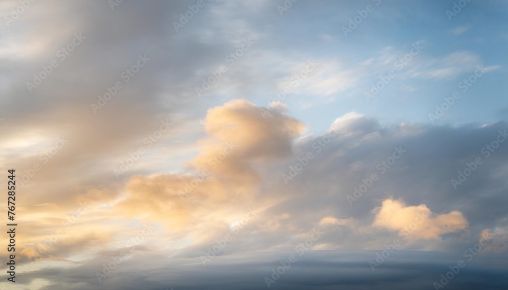 composition of glowing light on grey and blue clouds background