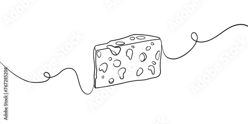 Cheese outline. Сheese continuous line art drawing isolated on white background. Black and white. Vector illustration