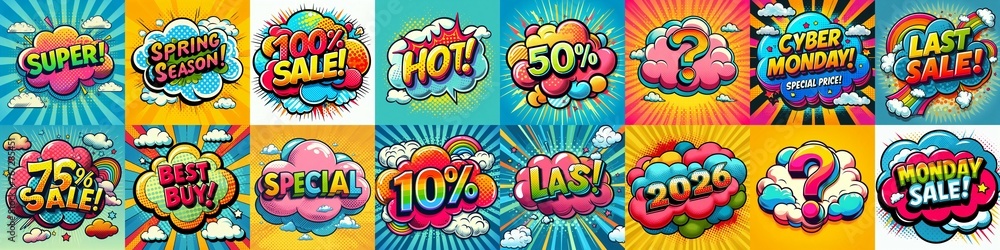 Sale stickers pop art style. AI generated illustration Sale stickers pop art style. AI generated illustration