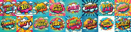 Sale stickers pop art style. AI generated illustration