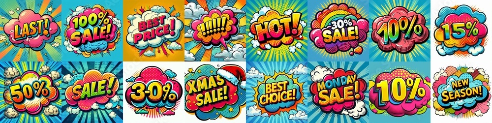 Sale stickers pop art style. AI generated illustration Sale stickers pop art style. AI generated illustration