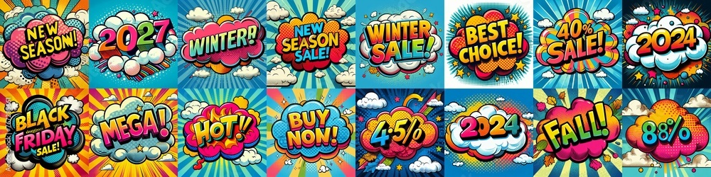 Sale stickers pop art style. AI generated illustration Sale stickers pop art style. AI generated illustration
