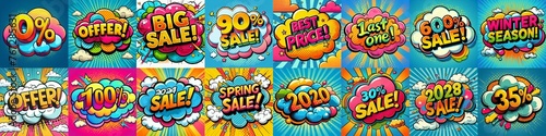 Sale stickers pop art style. AI generated illustration