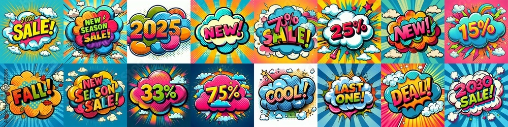 Sale stickers pop art style. AI generated illustration Sale stickers pop art style. AI generated illustration